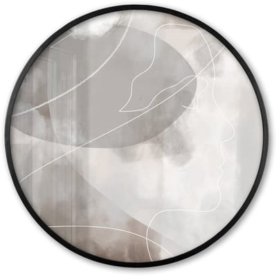 Poster in lijst Rond - Fotolijst 60x60 cm - Posters - Verf - Grijs - Line art -Abstract - Ronde posterlijst zwart - Decoratie - Wanddecoratie woonkamer - Muurdecoratie slaapkamer