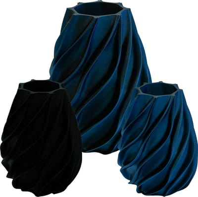 Oliva organische vaas – Decoratieve vaas - Zwart / Blauw - 3d geprinte vaas – geschikt voor droogbloemen - 20CM