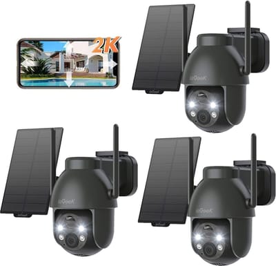 ieGeek Beveiligingscamera Draadloos Buiten - 2K Solar Wifi Camera - voor Huisbeveiliging - Batterijgevoede 3MP Bewakingscamera - 360° PTZ - Kleuren Nachtzicht - PIR Bewegingsdetectiesensor - Sirene - 2-Weg Audio - 3 Stuks