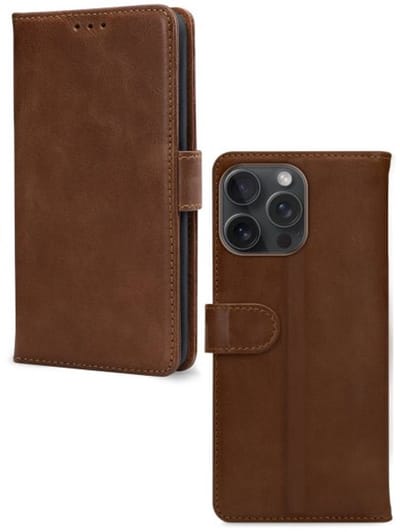 Mobilize Telefoonhoesje geschikt voor Apple iPhone 15 Pro Hoesje Echt Leer | Mobilize Wallet Bookcase Portemonnee | Pasjeshouder voor 3 Pasjes | Telefoonhoesje voor Pinpas / OV Kaart / Rijbewijs - Bruin