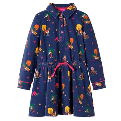 vidaXL - Kinderjurk - lange - mouwen - en - trekkoord - 116 - marineblauw