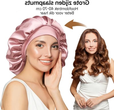 Zijde Slaapcap van 22 Momme met 100% Mulberry Zijde Voering – Dubbele Laag, Grote Maat voor Lang of Krullend Haar, Verstelbare Elastische Band, Zacht en Beschermend, Roze