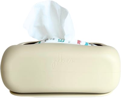 Jikkies Billendoekjes Box - Billendoekjes Houder - Met Zuignap - Siliconen - Beige