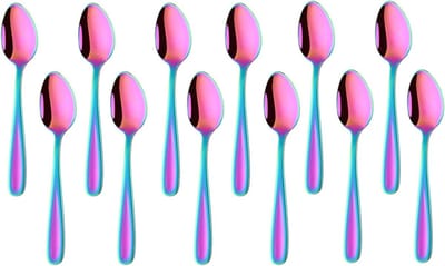 Theelepel 12 stuks roestvrijstalen koffielepels 13,5 cm kleine lepels espressolpel dessertlepel mini theelepels metalen mokkalpel (regenboog)