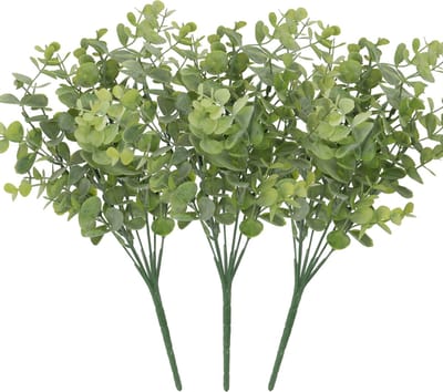 DK Design Kunstbloem Eucalyptus tak - 3x - 33 cm - groen - bundel/bosje - Kunst zijdebloemen