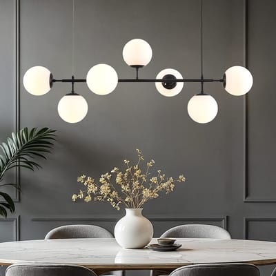 LumenXL LumenXL Design hanglamp 7-lichts Hepta zwart - melkwit glas