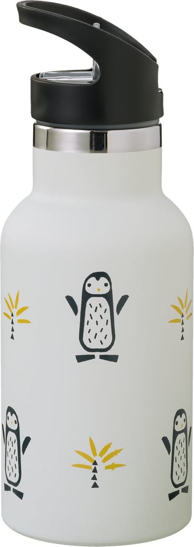 Fresk Thermosfles 350 ml - RVS Waterfles – Lekvrije Drinkfles voor Kinderen – Koude en Warme Dranken – BPA-vrij – Onbreekbaar – 2 Doppen – Thermosbeker – Drinkbeker Unisex - Mosterd - Pinguin