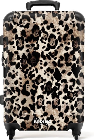 NoBoringSuitcases.com - Grote koffer - Panterprint - Beige - Zwart - Reiskoffer met 4 wielen - Trolley op wieltjes - Rolkoffer groot - 72 liter - Ruimbagage valies 20kg - Valiezen voor volwassenen