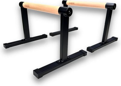 KRAKEN Parallettes 30 CM Hoog - Push Up Bars Opdruksteunen - Dip Bars Calisthenics - Houten Beukenhout Grip 4 cm Diameter - Poedergecoat Staal Frame - Max. 150 kg Belastbaar - Anti-Slip Voetjes - Bodyweight - Turnen, L-sit, Dips en Krachttraining