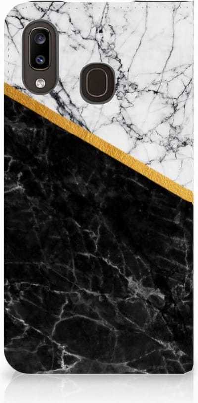 Samsung Galaxy A30 Standcase Marmer Wit Zwart - Origineel Cadeau Man