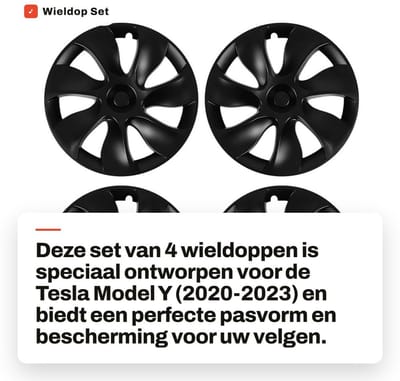 Dailygoods- Wieldop 19 Inch - Vervangende Wieldoppen - Tesla Model Y 2020-2023 - Volledige Velgbescherming - Duurzaam ABS Materiaal - Nauwkeurige Pasvorm - Velgdeksel