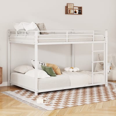 Wishdor Metalen Stapelbed 140x200 cm - Veiligheidshek 26 cm - Vierkante Constructie - Wit
