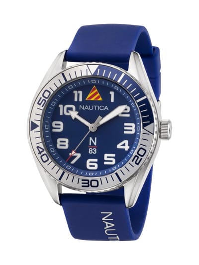 Nautica Finn World Kwarts Analoog Horloge Blauw Kast: 100 % Roestvrij Staal | Band: 100 % Siliconen 43 NAPFWF201