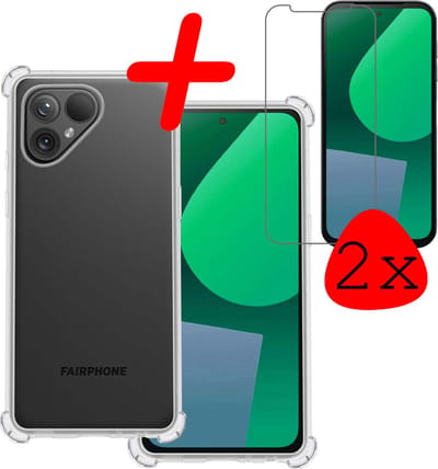 Hoesje Met Screenprotector - 2 Stuks - Geschikt voor Fairphone 5 - Sterk & Shockproof - Siliconen Case - Back Cover - Telefoon Hoes - Shock Proof - Transparant