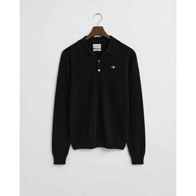 Gant Trui Superfine Lambswool Polo Pullover Zwart / male