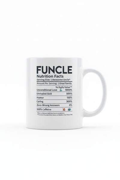 Witte Mok 330ml – “Funcle Nutrition Facts” Grappige Oom Mok – Origineel Cadeau voor Coole Oom – Keramische Thee- en Koffiemok