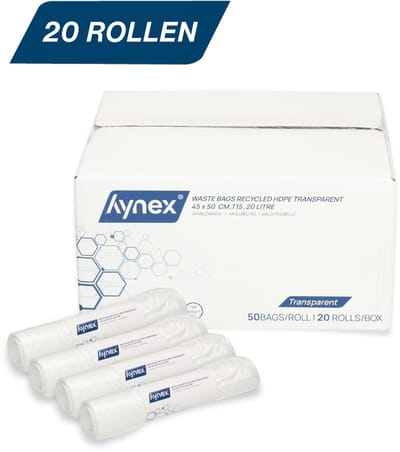 Hynex Vuilniszak 20 liter - 1000 stuks - Afvalzakken - Vuilzakken - Pedaalemmerzakken - Gerecycled HDPE - 45x50cm - 20 rollen x 50 stuks - Transparant