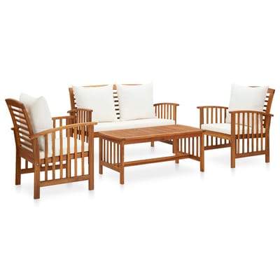 vidaXL - 4-delige - Loungeset - met - kussens - massief - acaciahout