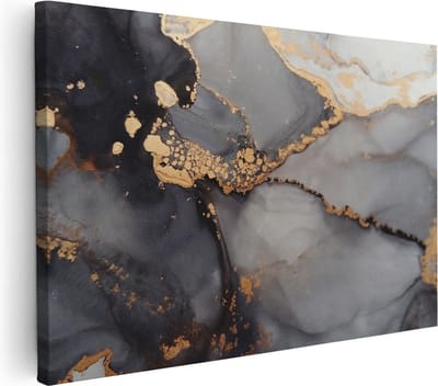 Artaza Canvas Schilderij Abstract - 90x60 cm - Wanddecoratie Goud - Muurdecoratie Marmer - Schilderijen Op Canvas Zwart