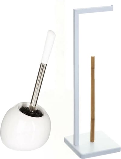 5Five - WC-borstel/toiletborstel met toiletrolhouder set in het wit