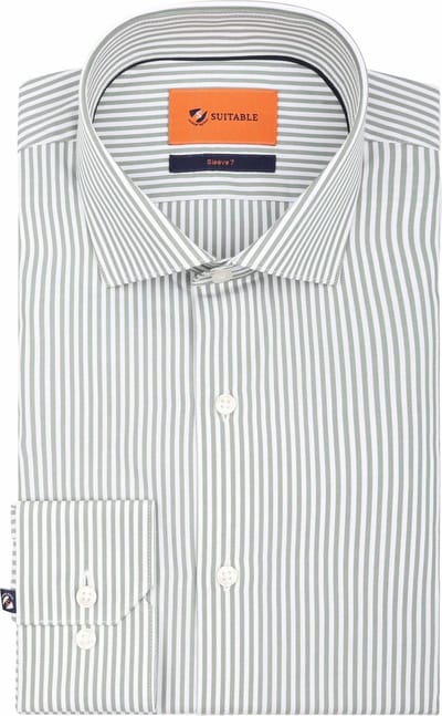 Suitable Twill Overhemd Extra Lange Mouw Streep Groen - Maat 40 - Heren - Casual Shirt