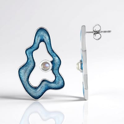 Cavill - Zilveren Oorstekers - 925 Sterling Zilver - Blauwe Maansteen 0,54 ct - Ronde Cabochon Edelsteen - Elegante Dames Sieraden