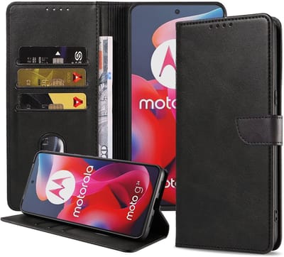 Geschikt voor Motorola Moto G24 Telefoonhoesje Kunstleer met Magnetisch lipje en Pasjeshouder Book Case met Klepje - Walletcase with Cardslot - Zwart - Smartphonica geschikt voor Motorola Moto G24