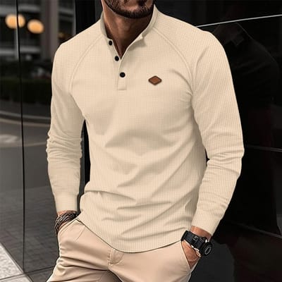 Nieuwe herfst- en winter heren POLO-shirt met revers, effen kleur, lange mouwen, sport M