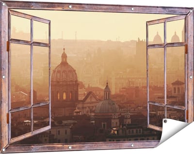Gards Tuinposter Doorkijk Rome Stad bij Zonsopgang - 120x80 cm - Tuindoek - Tuindecoratie - Wanddecoratie buiten - Tuinschilderij