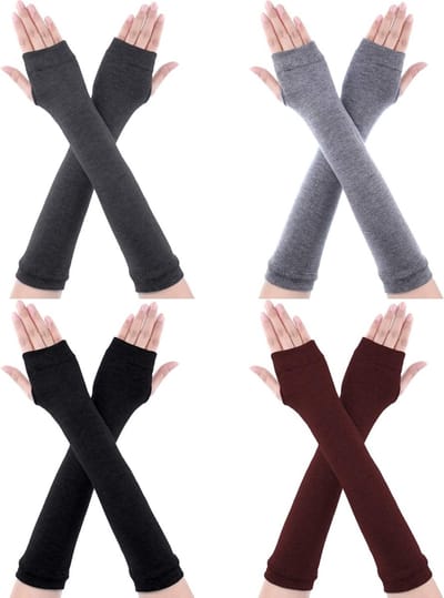 TTGoods - Lange Vingerloze Handschoenen voor Vrouwen - Set van 4 - Duimgat - Elleboog Lengte - Diverse Kleuren - Eén Maat