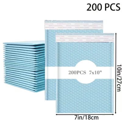 200 Stuks Blauwe Bubble Enveloppen 17.78x25.4cm - Stevige Gewatteerde Verzendzakken - Beschermende Luchtkussen Enveloppen voor E-commerce en Kleine Bedrijven