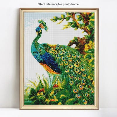 Broderie Diamant Animaux Kits Point de Croix Peinture Diamant 5d Forage Complet Rond Paon 20X30 black