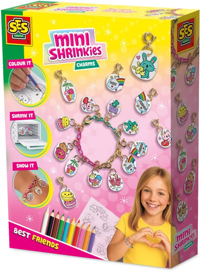 SES Creative Mini Shrinkies - Best Friends - Armbandjes Maken - Krimpfolie - Voor Meisjes Vanaf 5 Jaar - Met 10 kleurpotloden