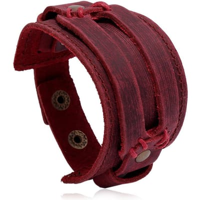 Modyle Mode Large Bracelet en Cuir Véritable Marron Noir Bracelets Manchette Larges Joncs Bracelet de Poignet Vintage Punk Bijoux Homme black