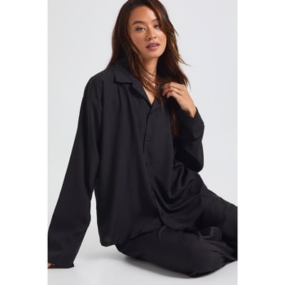 boohoo Dames Lange oversized blouse & wijde broek set | Black | Maat: 6
