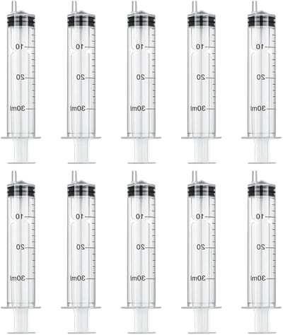 10 stuks steriele spuiten met deksel - kunststof spuit 30 ml voor olie en kleine huisdiervoeding