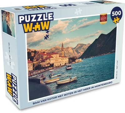 Puzzel Baai van Kotor met boten in het meer in Montenegro - Legpuzzel - Puzzel 500 stukjes