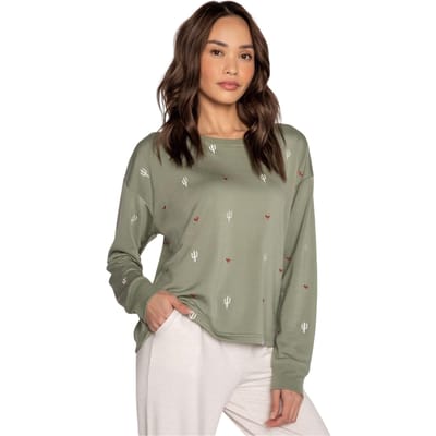 PJ Salvage Dames-shirt van gerecyclede French Terry (Olijf)