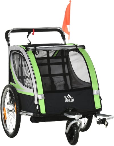 HOMCOM Kinderfiets aanhanger Staal, Polyester 142L x 75B x 101H cm Groen+Zwart