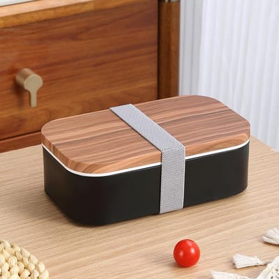 Verkoop INS Houtnerf Dubbellaagse Plastic Lunchbox Magnetron Volwassen Lunchbox Bento Box Lunchbox