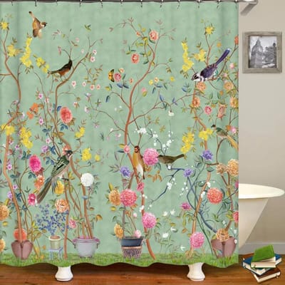 Chinese stijl bloem en vogels boom douchegordijnen badgordijn waterdicht badkamer decor met haken 3d printen badgordijn 120x180cm-47x70in gray