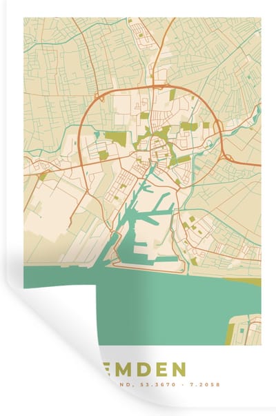 Muurstickers - Sticker Folie - Emden - Plattegrond - Kaart - Stadskaart - Vintage - 20x30 cm - Plakfolie - Muurstickers Kinderkamer - Zelfklevend Behang - Zelfklevend behangpapier - Stickerfolie