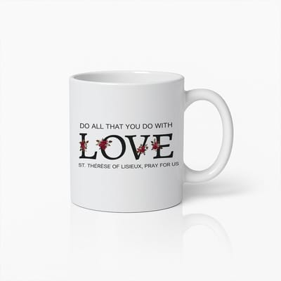 Inspirerende St. Thérèse van Lisieux Liefdescitaat Mok – Motiverende Religieuze Koffiebeker voor Geloof en Devotie