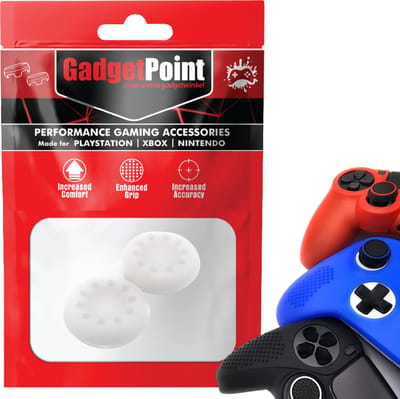 Gadgetpoint - Thumb Grips voor PlayStation, PS5, Xbox X/S, One & Switch Pro Controller - Gaming Thumbgrips - Performance Anti-Slip Thumbsticks - Bescherming Accessoires - Thumbgrips 8 stippen - Wit