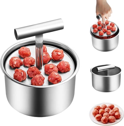 Gehaktbalmaker, keukengehaktbalmaker, gemaakt van roestvrij staal, maakt 12 gehaktballen tegelijk, geschikt voor keukens en eetkamers, afmetingen: 14*7 cm.