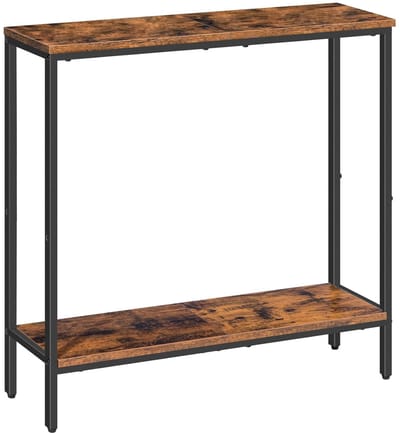 TRANKIELO® – Chique Smalle Bijzettafel – Moderne Industriële Stijl – 75x22x75cm – Donkerbruin/Zwart – Multifunctioneel en Praktisch