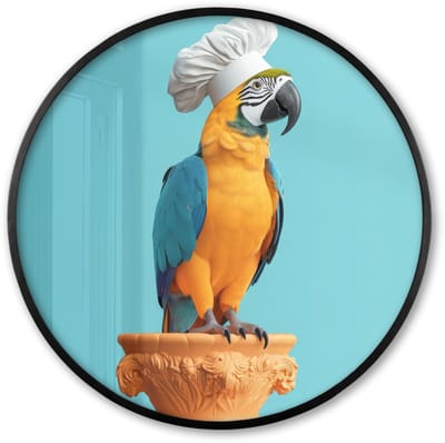 Poster in lijst Rond - Fotolijst 60x60 cm - Posters - Papegaai - Koksmuts - Grappig - Vogel - Ronde posterlijst zwart - Decoratie - Wanddecoratie woonkamer - Muurdecoratie slaapkamer