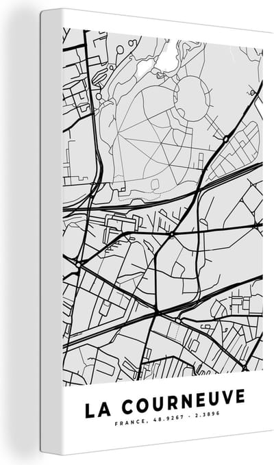 Canvas Schilderij La courneuve – Plattegrond – Frankrijk – Kaart – Stadskaart - 20x30 cm - Wanddecoratie