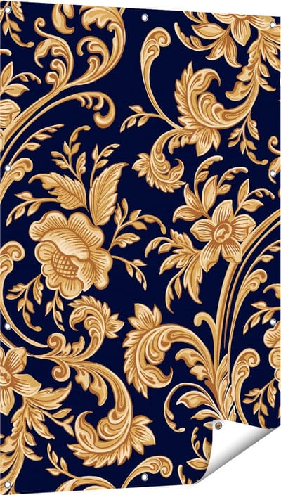 Gards Tuinposter Decoratieve Gouden Bloemen Achtergrond - 80x120 cm - Tuindoek - Tuindecoratie - Wanddecoratie buiten - Tuinschilderij