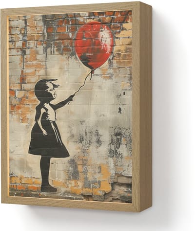Wandlamp 30x40 cm - Oplaadbaar - Graffiti - Banksy Style - Meisje met ballon - Wandlampen binnen woonkamer - Slaapkamer lamp - Decoratieve nachtlamp - Vloerlamp draadloos